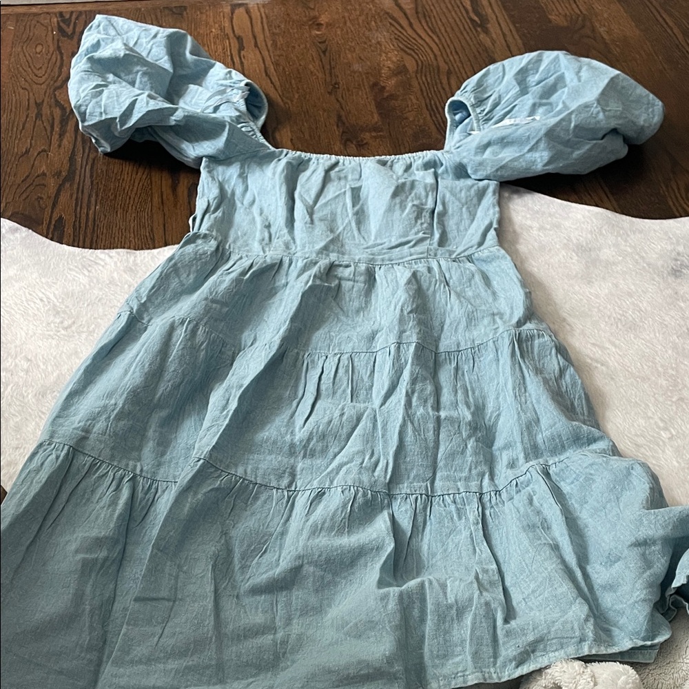 Light Blue Puff Sleeve Dress